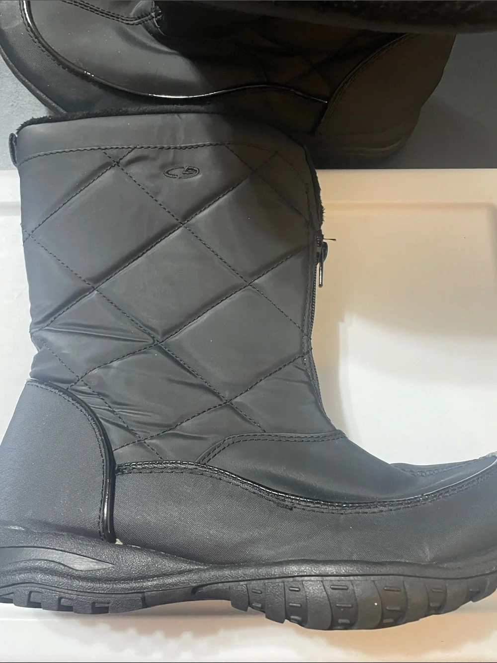 Black Quilted Winter Boots Sz. 11 great condition